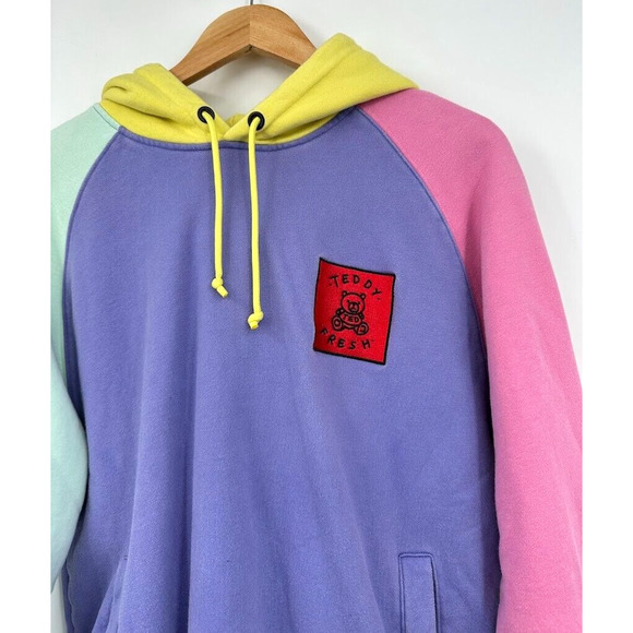 Teddy Fresh Color Block Hoodie Sweatshirt Pastel Purple Pink Men's Size Medium - Picture 2 of 5